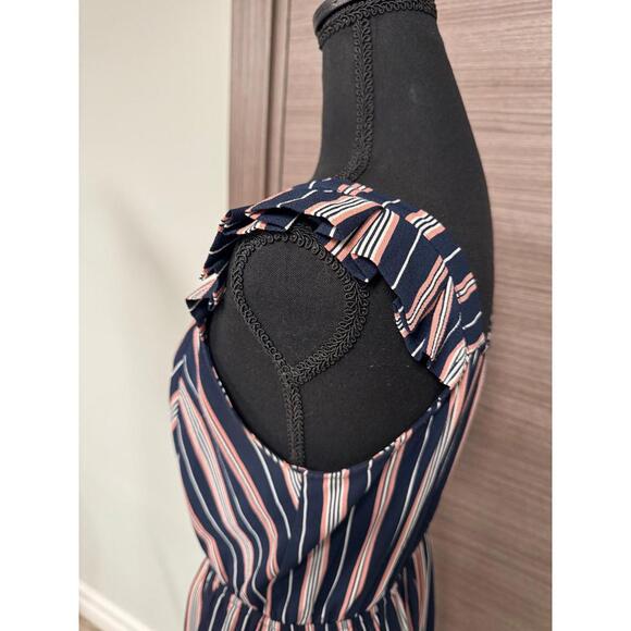 Monteau Los Angeles Women’s Dress M Navy Blue White Pink Striped Sleeveless - Picture 5 of 8